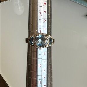 Suzy Levian Sterling Silver Cubic Zirconia Three Stone Halo Ring